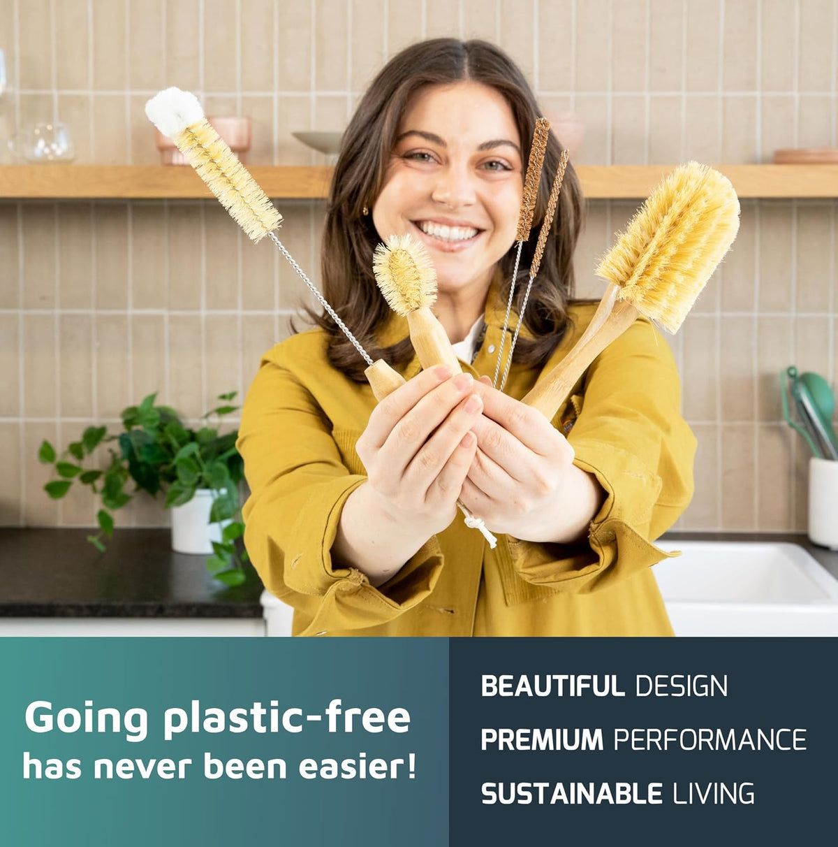 Bamboo Bottle Brush Set, Plastic Free Bottle & Straw Cleaning Kit