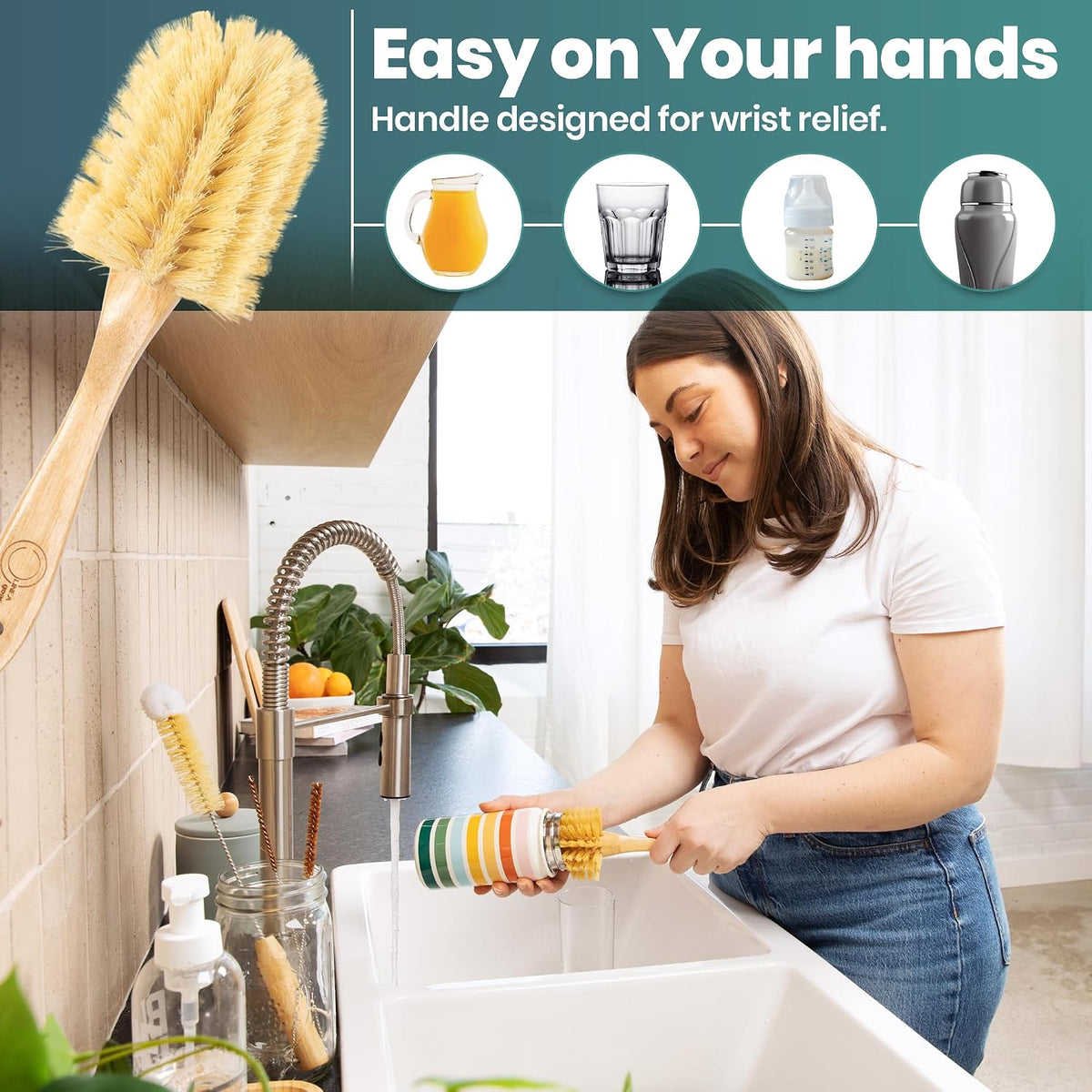 Bamboo Bottle Brush Set, Plastic Free Bottle & Straw Cleaning Kit