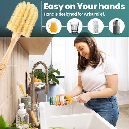 Bamboo Bottle Brush Set, Plastic Free Bottle & Straw Cleaning Kit