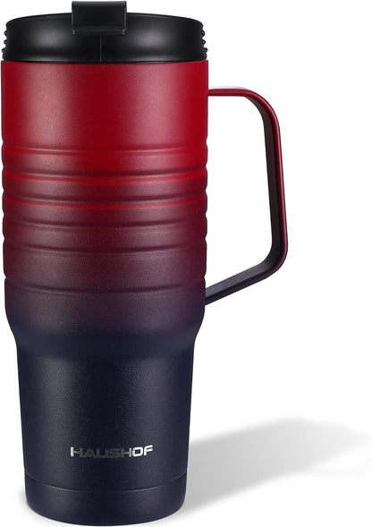 24 oz Travel Mug with Handle, Stainless Steel Vacuum Insulated Coffee, Double Wall Travel Mugs with Leakproof Lid, BPA Free