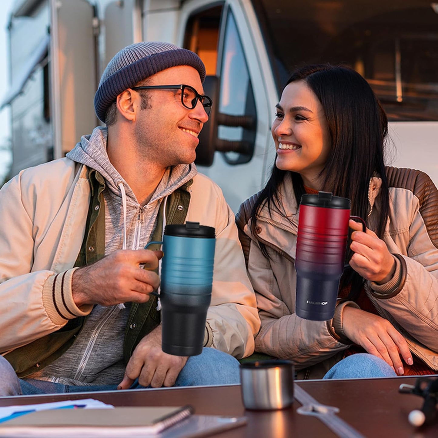 24 oz Travel Mug with Handle, Stainless Steel Vacuum Insulated Coffee, Double Wall Travel Mugs with Leakproof Lid, BPA Free