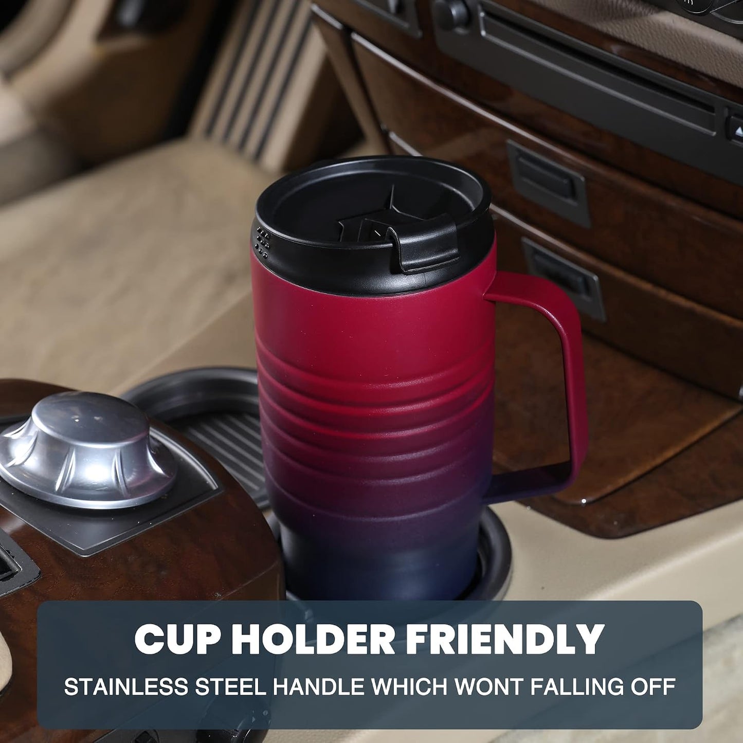 24 oz Travel Mug with Handle, Stainless Steel Vacuum Insulated Coffee, Double Wall Travel Mugs with Leakproof Lid, BPA Free