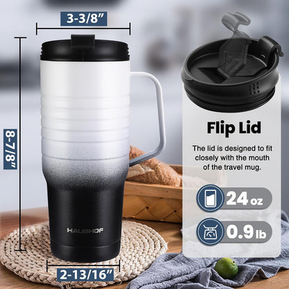 24 oz Travel Mug with Handle, Stainless Steel Vacuum Insulated Coffee, Double Wall Travel Mugs with Leakproof Lid, BPA Free