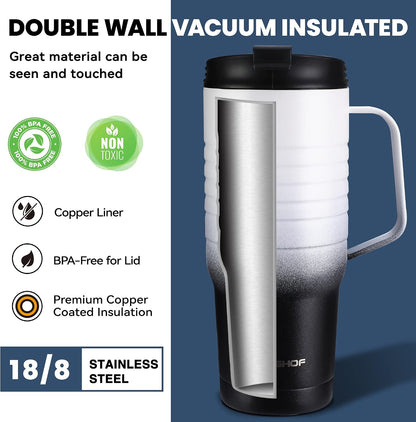 24 oz Travel Mug with Handle, Stainless Steel Vacuum Insulated Coffee, Double Wall Travel Mugs with Leakproof Lid, BPA Free