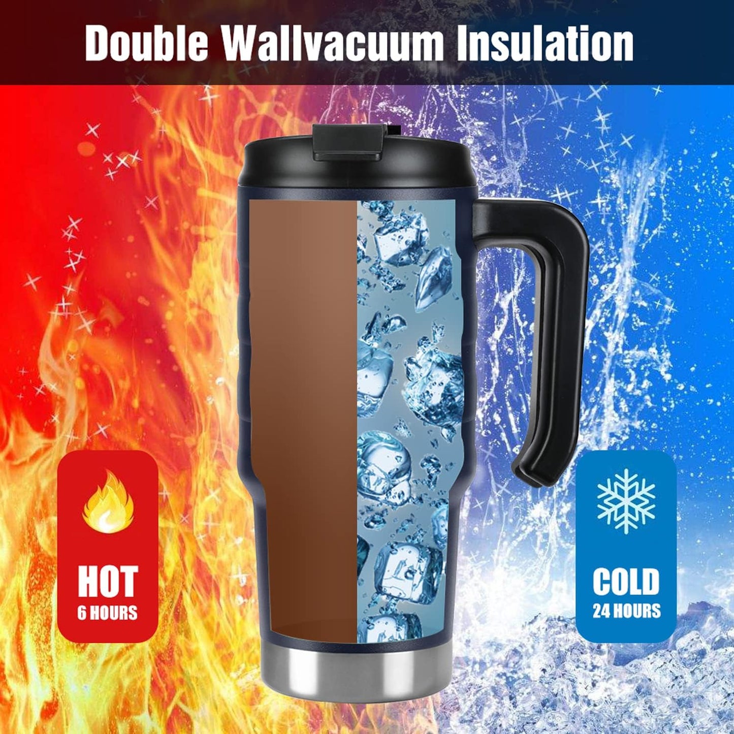 24 oz Travel Mug with Handle, Stainless Steel Vacuum Insulated Coffee, Double Wall Travel Mugs with Leakproof Lid, BPA Free