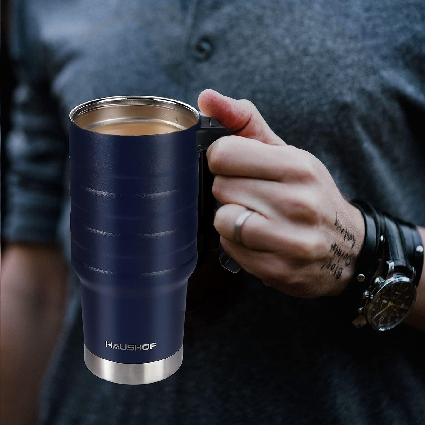 24 oz Travel Mug with Handle, Stainless Steel Vacuum Insulated Coffee, Double Wall Travel Mugs with Leakproof Lid, BPA Free