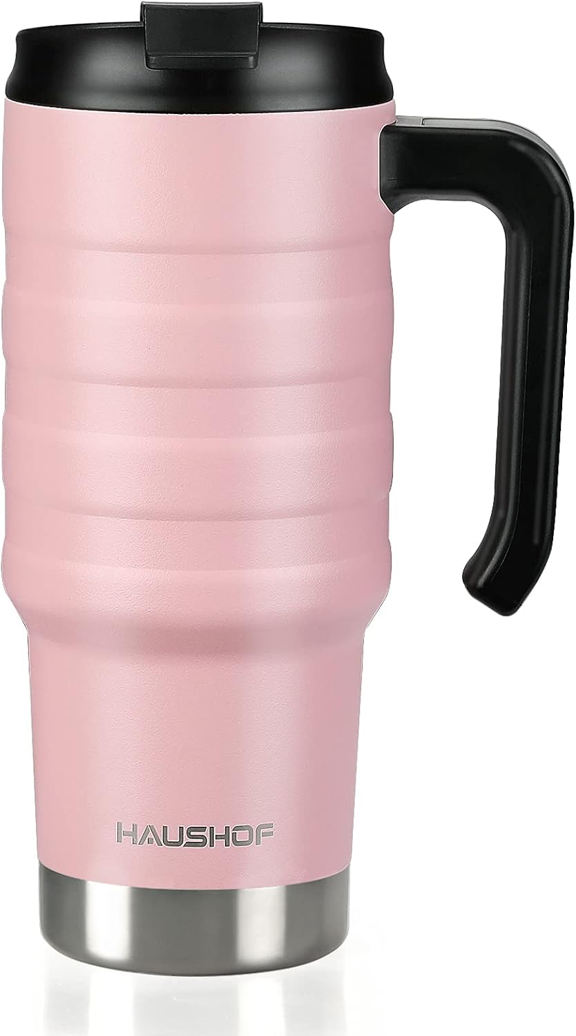 24 oz Travel Mug with Handle, Stainless Steel Vacuum Insulated Coffee, Double Wall Travel Mugs with Leakproof Lid, BPA Free
