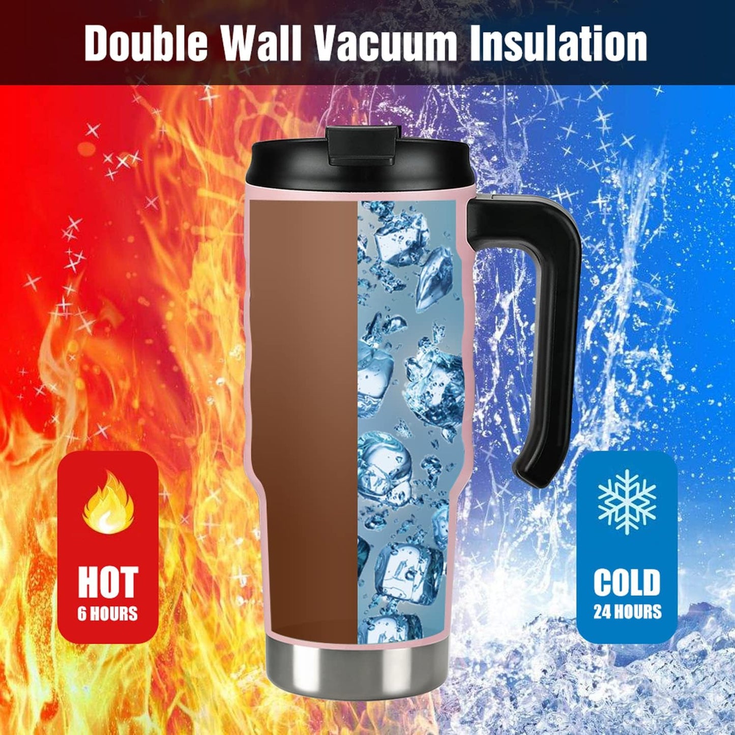 24 oz Travel Mug with Handle, Stainless Steel Vacuum Insulated Coffee, Double Wall Travel Mugs with Leakproof Lid, BPA Free