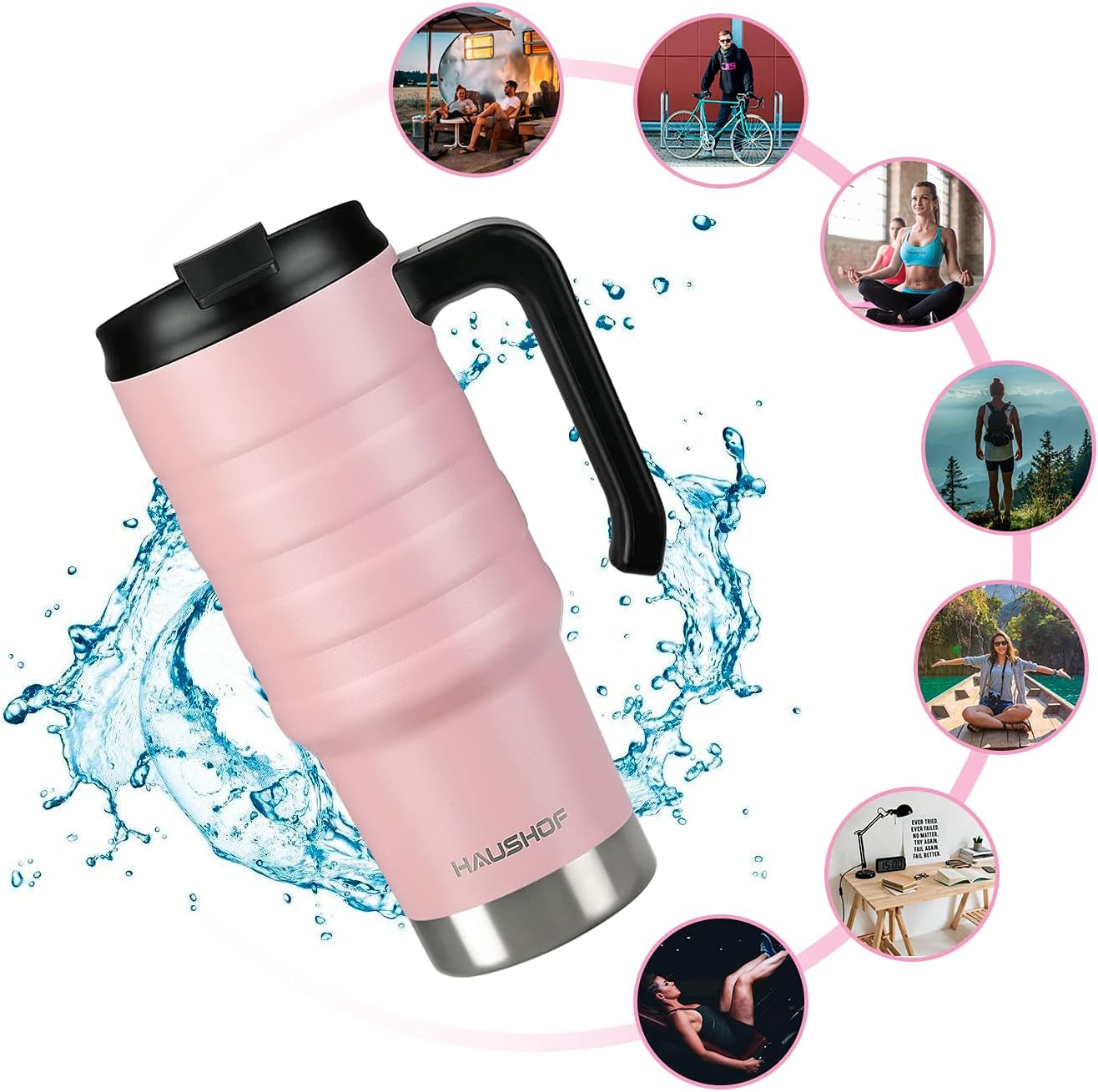 24 oz Travel Mug with Handle, Stainless Steel Vacuum Insulated Coffee, Double Wall Travel Mugs with Leakproof Lid, BPA Free