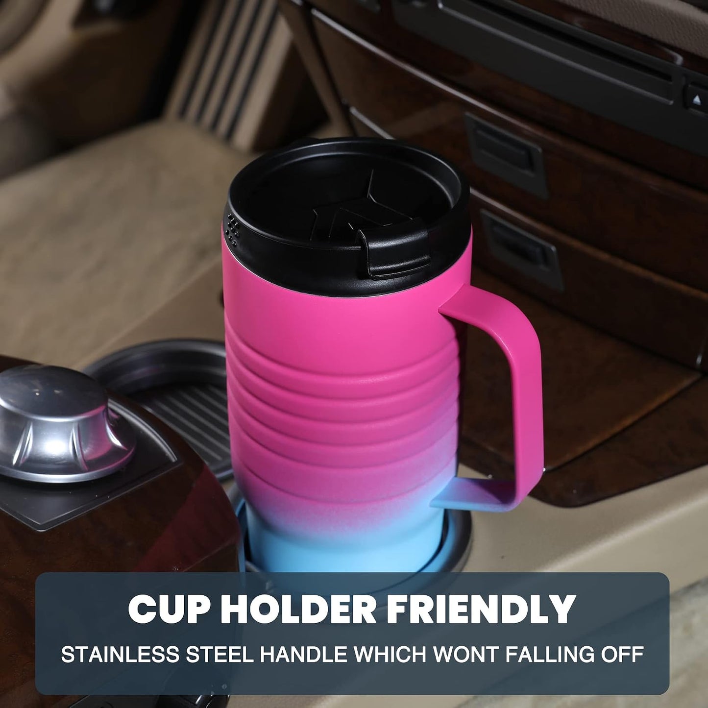 24 oz Travel Mug with Handle, Stainless Steel Vacuum Insulated Coffee, Double Wall Travel Mugs with Leakproof Lid, BPA Free