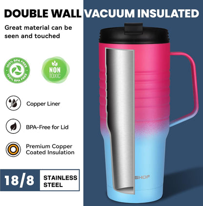 24 oz Travel Mug with Handle, Stainless Steel Vacuum Insulated Coffee, Double Wall Travel Mugs with Leakproof Lid, BPA Free
