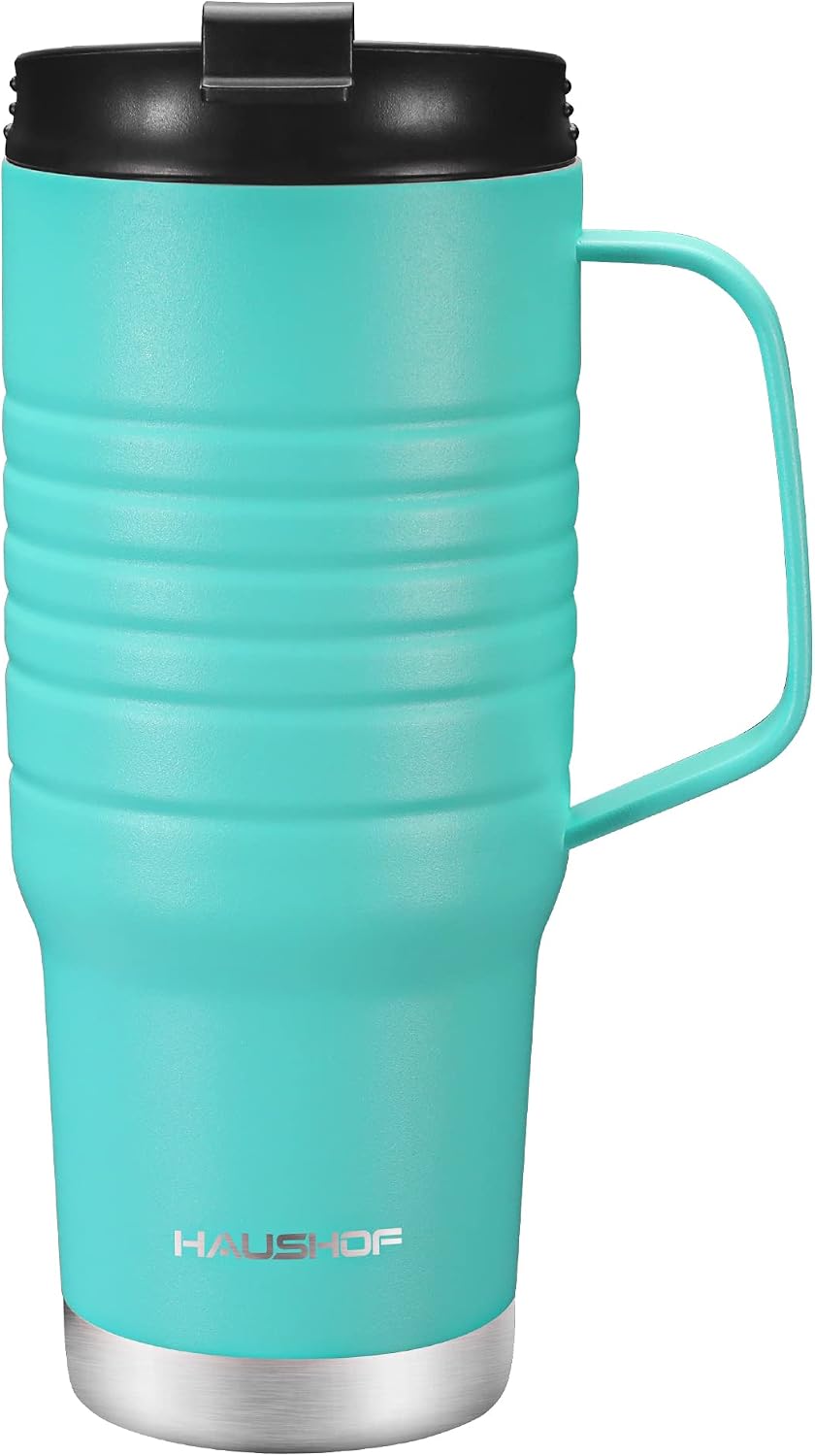 24 oz Travel Mug with Handle, Stainless Steel Vacuum Insulated Coffee, Double Wall Travel Mugs with Leakproof Lid, BPA Free