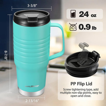 24 oz Travel Mug with Handle, Stainless Steel Vacuum Insulated Coffee, Double Wall Travel Mugs with Leakproof Lid, BPA Free