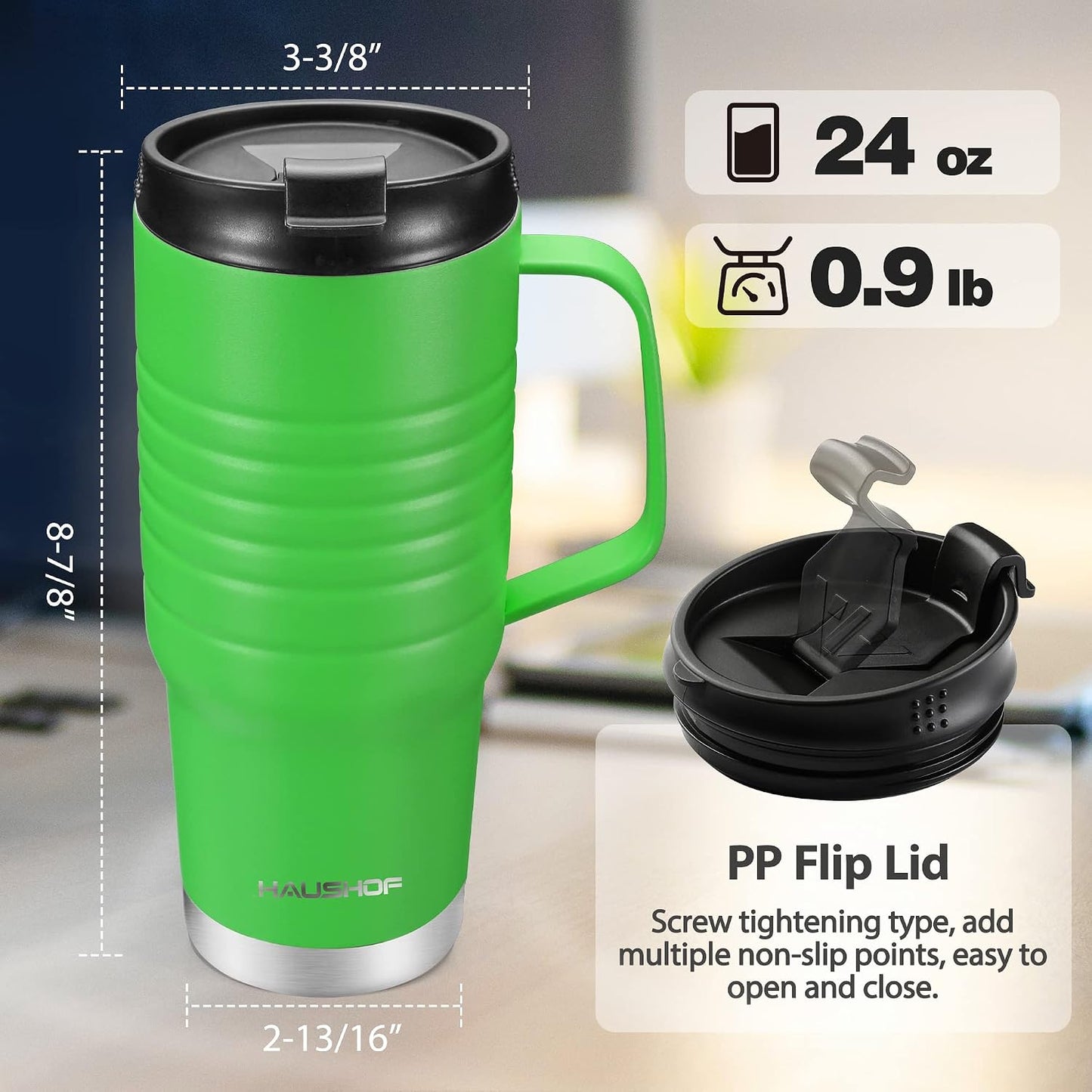 24 oz Travel Mug with Handle, Stainless Steel Vacuum Insulated Coffee, Double Wall Travel Mugs with Leakproof Lid, BPA Free