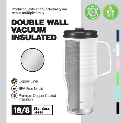 24 oz Travel Mug with Handle, Stainless Steel Vacuum Insulated Coffee, Double Wall Travel Mugs with Leakproof Lid, BPA Free