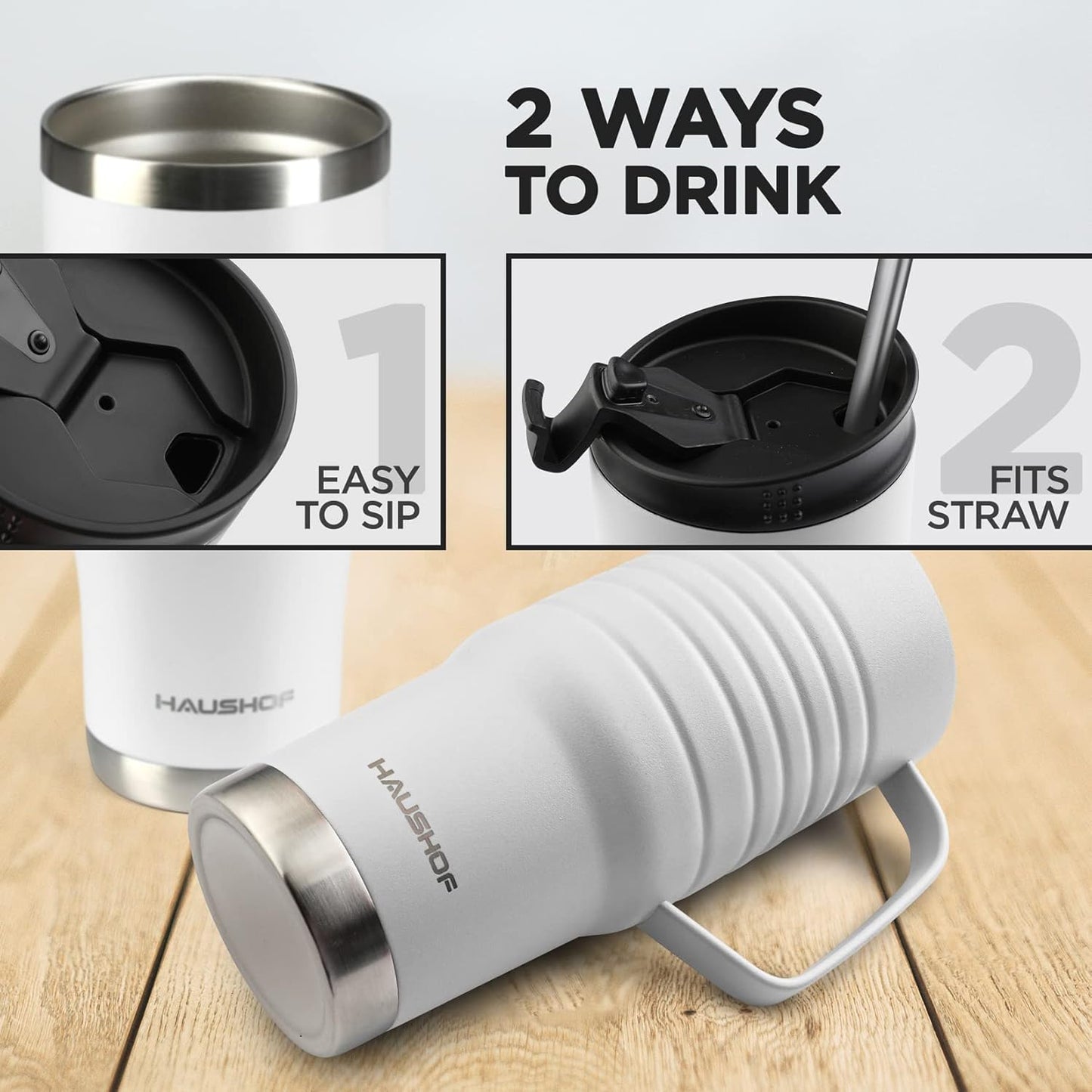 24 oz Travel Mug with Handle, Stainless Steel Vacuum Insulated Coffee, Double Wall Travel Mugs with Leakproof Lid, BPA Free