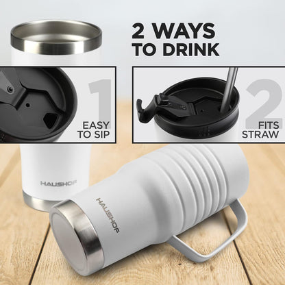 24 oz Travel Mug with Handle, Stainless Steel Vacuum Insulated Coffee, Double Wall Travel Mugs with Leakproof Lid, BPA Free