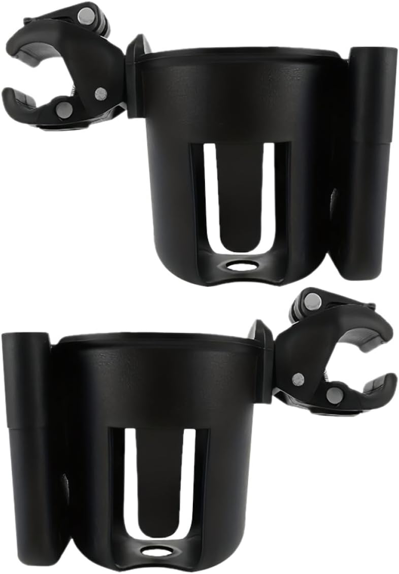 2pcs Portable Stroller Cup Holder and Mobile Phone Storage Rack 2-in-1 Black Cart Organizer Suitable for Prams, Walkers, and Bicycles