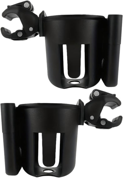 2pcs Portable Stroller Cup Holder and Mobile Phone Storage Rack 2-in-1 Black Cart Organizer Suitable for Prams, Walkers, and Bicycles