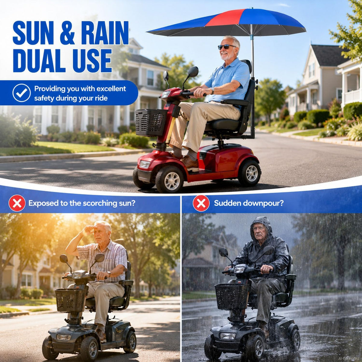 Upgraded Windproof Sunshade Canopy for Mobility Scooters