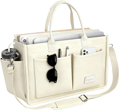 Women’s Canvas Multi-Pocket Tote Bag, Convertible Laptop Work Crossbody Shoulder Bag for Travel, Nurses & Teachers