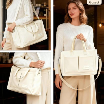 Women’s Canvas Multi-Pocket Tote Bag, Convertible Laptop Work Crossbody Shoulder Bag for Travel, Nurses & Teachers