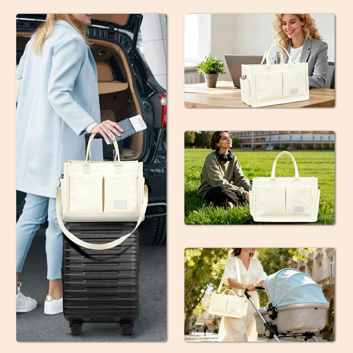 Women’s Canvas Multi-Pocket Tote Bag, Convertible Laptop Work Crossbody Shoulder Bag for Travel, Nurses & Teachers