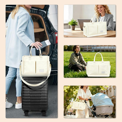 Women’s Canvas Multi-Pocket Tote Bag, Convertible Laptop Work Crossbody Shoulder Bag for Travel, Nurses & Teachers