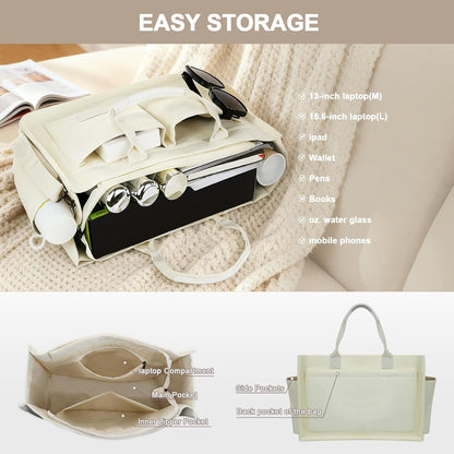 Women’s Canvas Multi-Pocket Tote Bag, Convertible Laptop Work Crossbody Shoulder Bag for Travel, Nurses & Teachers