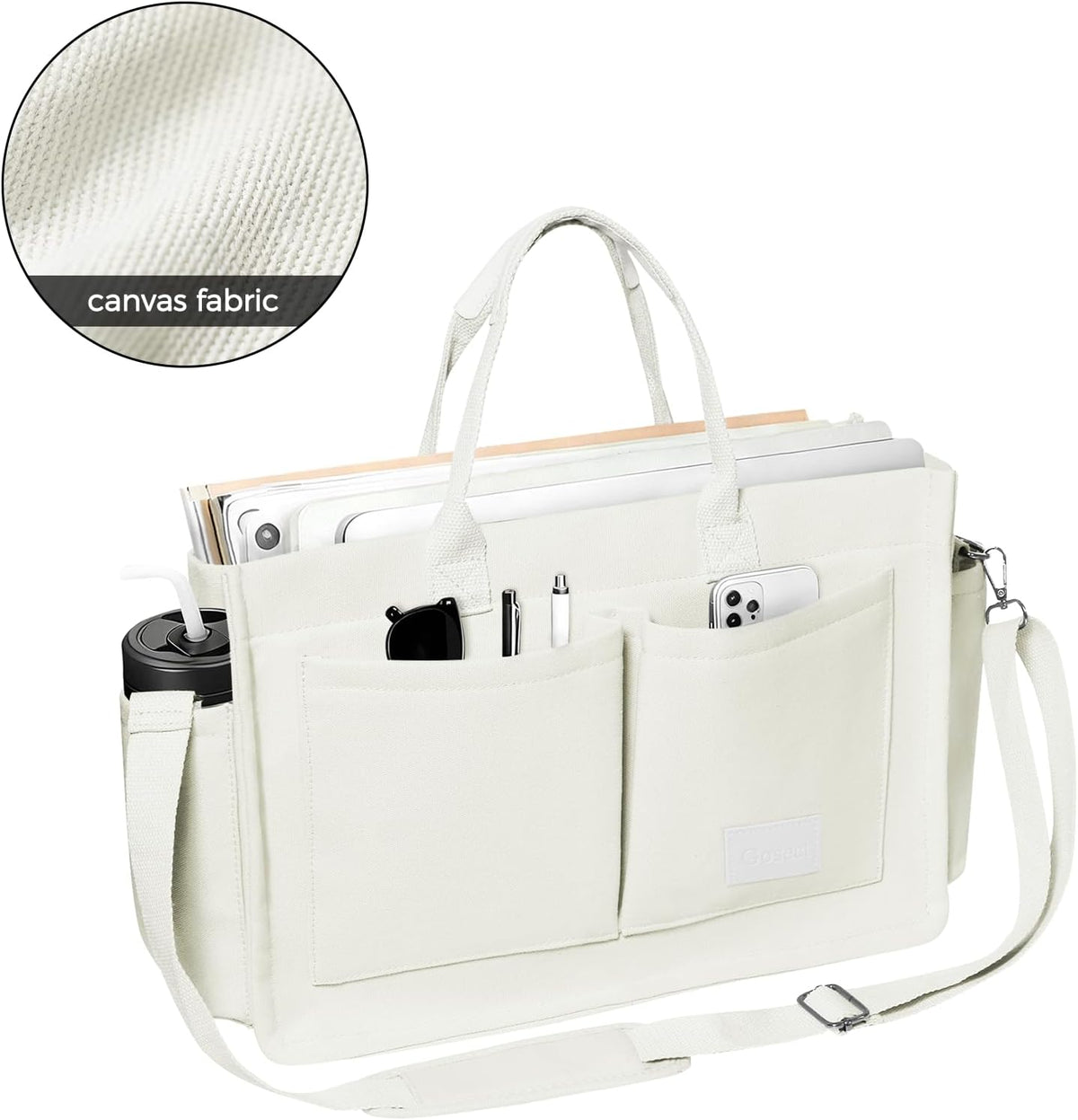 Women’s Canvas Multi-Pocket Tote Bag, Convertible Laptop Work Crossbody Shoulder Bag for Travel, Nurses & Teachers
