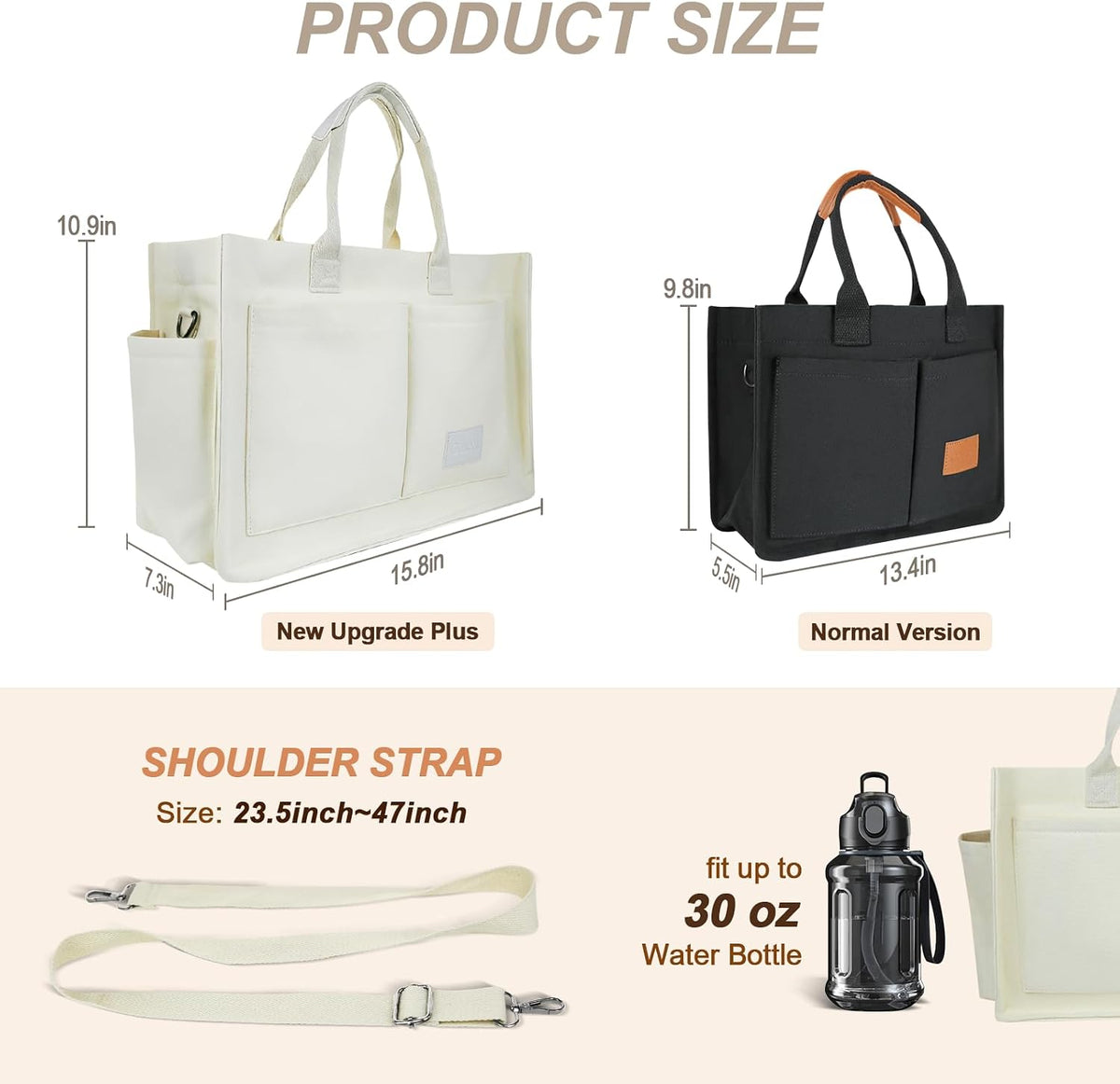 Women’s Canvas Multi-Pocket Tote Bag, Convertible Laptop Work Crossbody Shoulder Bag for Travel, Nurses & Teachers
