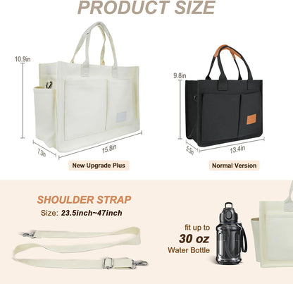 Women’s Canvas Multi-Pocket Tote Bag, Convertible Laptop Work Crossbody Shoulder Bag for Travel, Nurses & Teachers