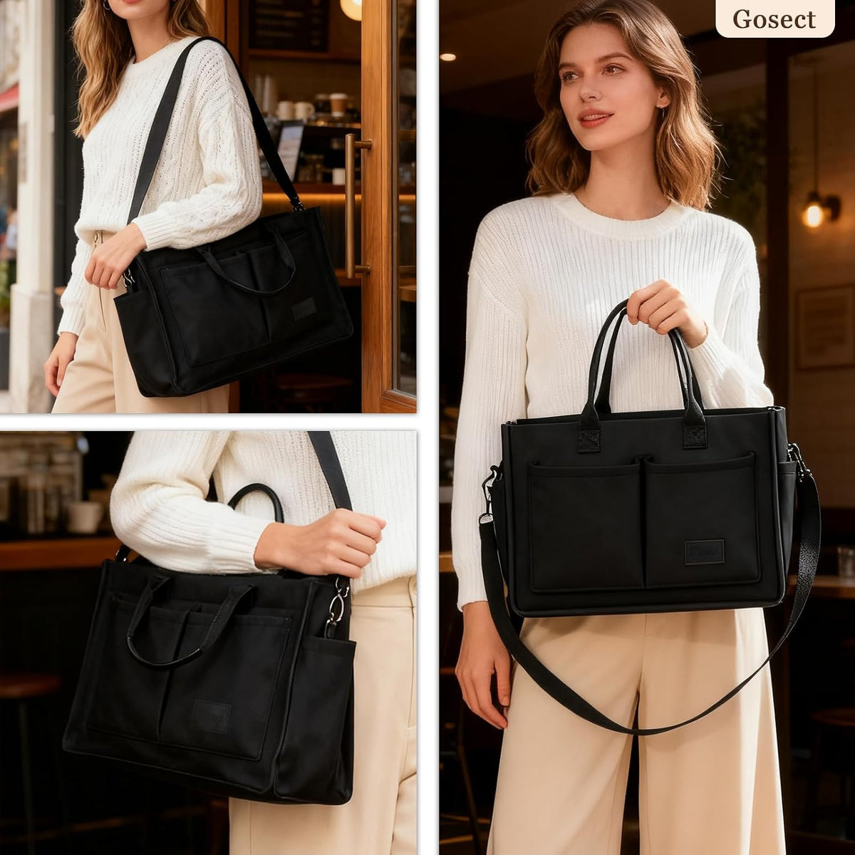 Women’s Canvas Multi-Pocket Tote Bag, Convertible Laptop Work Crossbody Shoulder Bag for Travel, Nurses & Teachers