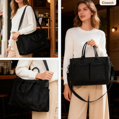 Women’s Canvas Multi-Pocket Tote Bag, Convertible Laptop Work Crossbody Shoulder Bag for Travel, Nurses & Teachers
