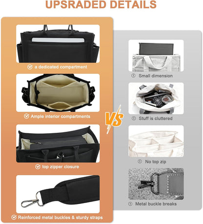 Women’s Canvas Multi-Pocket Tote Bag, Convertible Laptop Work Crossbody Shoulder Bag for Travel, Nurses & Teachers