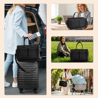 Women’s Canvas Multi-Pocket Tote Bag, Convertible Laptop Work Crossbody Shoulder Bag for Travel, Nurses & Teachers