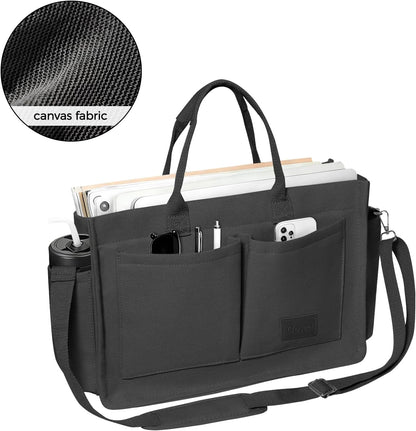 Women’s Canvas Multi-Pocket Tote Bag, Convertible Laptop Work Crossbody Shoulder Bag for Travel, Nurses & Teachers