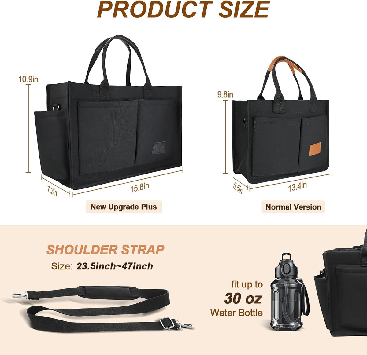 Women’s Canvas Multi-Pocket Tote Bag, Convertible Laptop Work Crossbody Shoulder Bag for Travel, Nurses & Teachers