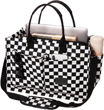 Women’s Canvas Multi-Pocket Tote Bag, Convertible Laptop Work Crossbody Shoulder Bag for Travel, Nurses & Teachers