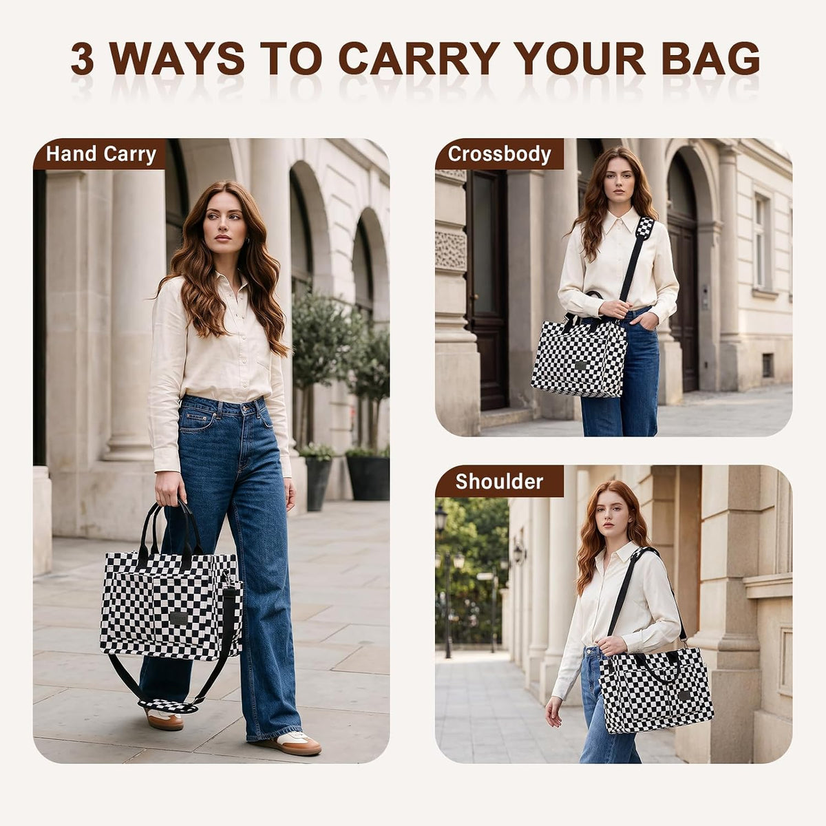Women’s Canvas Multi-Pocket Tote Bag, Convertible Laptop Work Crossbody Shoulder Bag for Travel, Nurses & Teachers