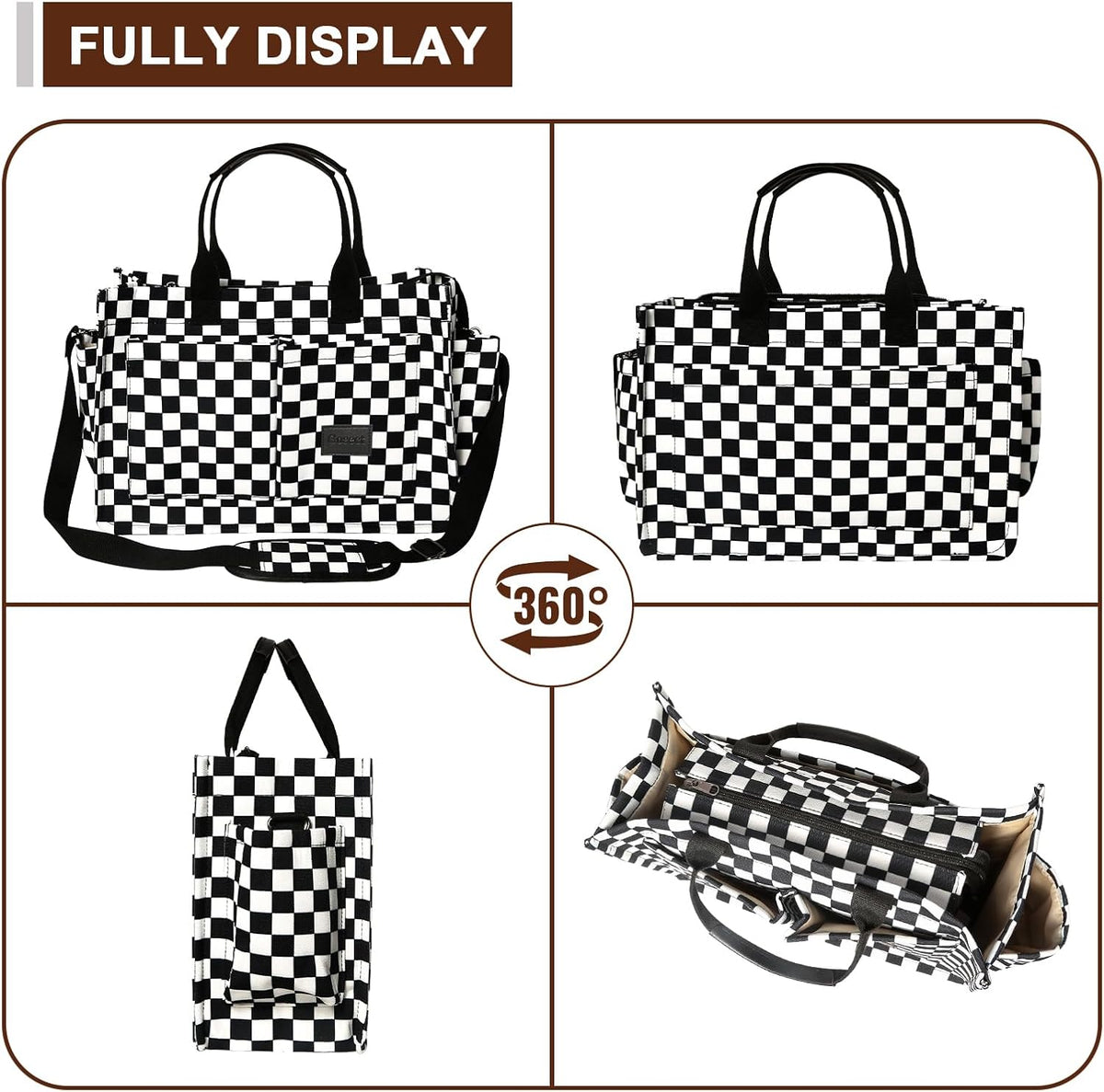 Women’s Canvas Multi-Pocket Tote Bag, Convertible Laptop Work Crossbody Shoulder Bag for Travel, Nurses & Teachers