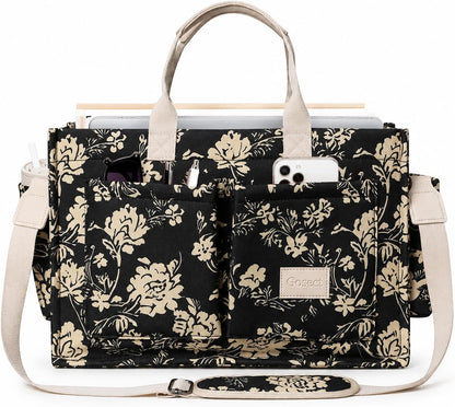 Women’s Canvas Multi-Pocket Tote Bag, Convertible Laptop Work Crossbody Shoulder Bag for Travel, Nurses & Teachers