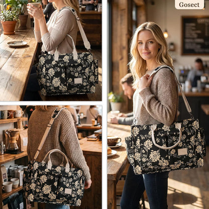 Women’s Canvas Multi-Pocket Tote Bag, Convertible Laptop Work Crossbody Shoulder Bag for Travel, Nurses & Teachers