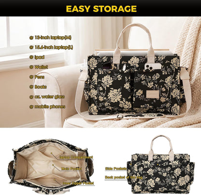 Women’s Canvas Multi-Pocket Tote Bag, Convertible Laptop Work Crossbody Shoulder Bag for Travel, Nurses & Teachers