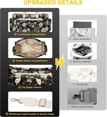 Women’s Canvas Multi-Pocket Tote Bag, Convertible Laptop Work Crossbody Shoulder Bag for Travel, Nurses & Teachers