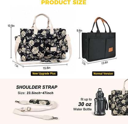 Women’s Canvas Multi-Pocket Tote Bag, Convertible Laptop Work Crossbody Shoulder Bag for Travel, Nurses & Teachers
