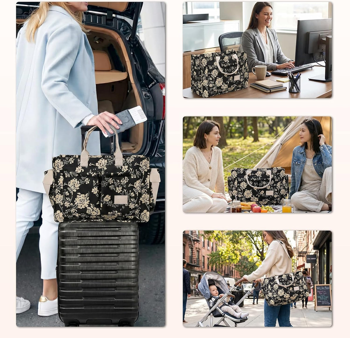 Women’s Canvas Multi-Pocket Tote Bag, Convertible Laptop Work Crossbody Shoulder Bag for Travel, Nurses & Teachers