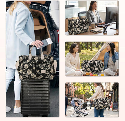 Women’s Canvas Multi-Pocket Tote Bag, Convertible Laptop Work Crossbody Shoulder Bag for Travel, Nurses & Teachers
