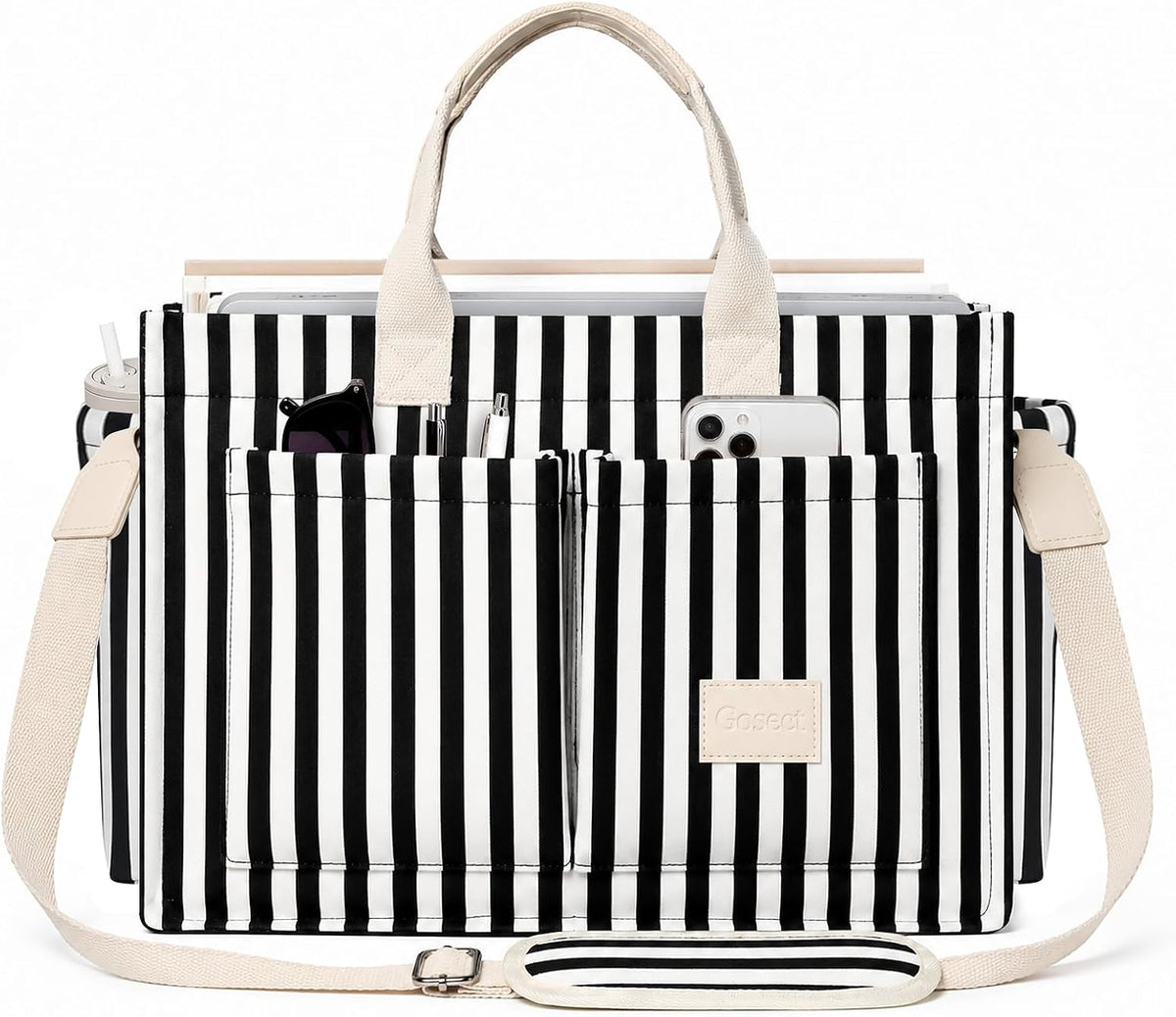 Women’s Canvas Multi-Pocket Tote Bag, Convertible Laptop Work Crossbody Shoulder Bag for Travel, Nurses & Teachers