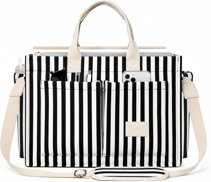 Women’s Canvas Multi-Pocket Tote Bag, Convertible Laptop Work Crossbody Shoulder Bag for Travel, Nurses & Teachers